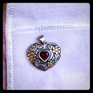 James Avery Retired Floral heart Garnet pendant.